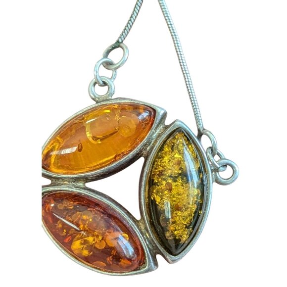 Sterling Silver 925 Necklace Amber Pendant Three Multicolor Amber Stones 16-Inch - Picture 8 of 11